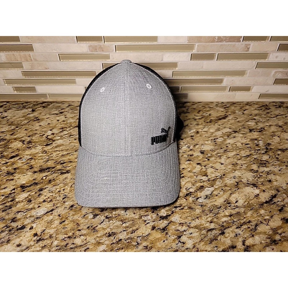 Puma Hat Cap Black & Grey Large-xlarge Flexfit Mesh L/XL